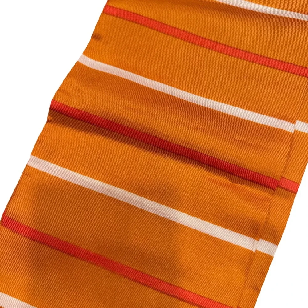 Vintage Japanese Obi Orange‎ Stripe Acetate Scarf with Floral Medallion 70x5.5